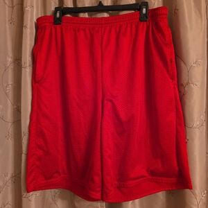 Vibrant Red Men's Athletic Shorts Small Stain by Pocket as Pictured